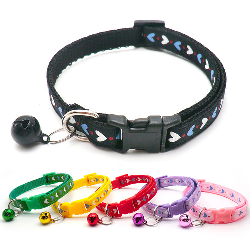 Pet collar, dog leash, dog collar traction, colorful square buckle, love print, cartoon style, with bell