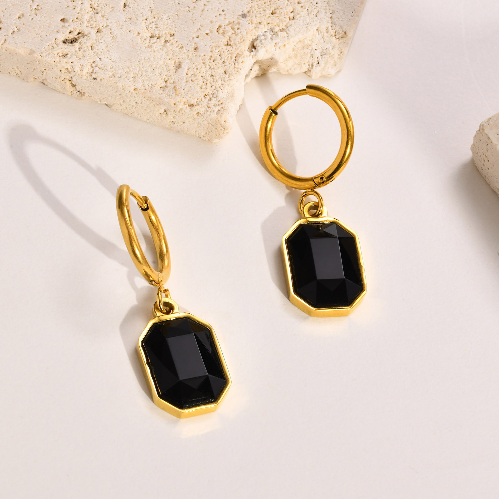 Fashion Geometric Stainless Steel Drop Earrings Inlay Zircon Stainless Steel Earrings 1 Pair