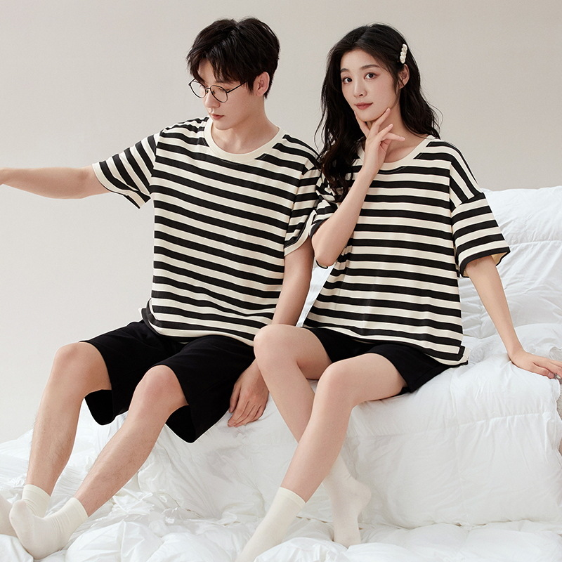 [Antibacteriano] Pijamas de pareja, ropa de hogar de algodón de manga corta de verano para mujer, pantalones cortos delgados para hombre, sueltos y exteriores