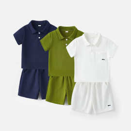 中小童新款韩版时髦POLO休闲套装polo衫洋气男童夏季韩版时尚潮童