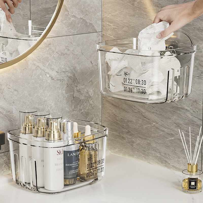 discarded face cloth storage box wall hanging bathroom vanity transparent dual-use secondary cotton pads paper bathroom storage rack