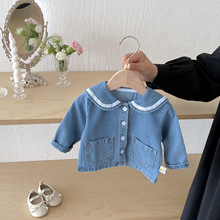 女宝宝牛仔外套2025秋款童装婴幼儿衣服软牛仔海军领外套百搭上衣