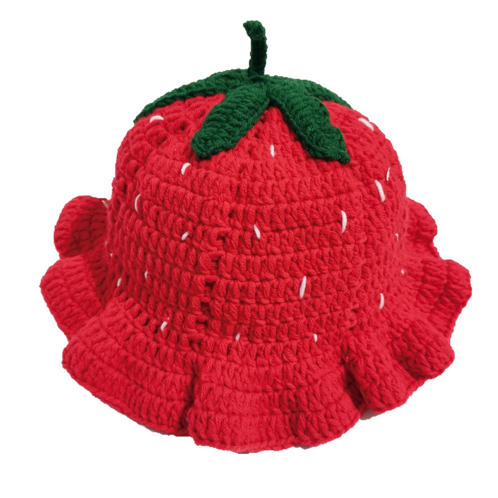 Maglia lavorata all'uncinetto fatta a mano transfrontaliera per donna, autunno e inverno, dolce e carino pescatore di fragole con bordo arricciato_voghion.com