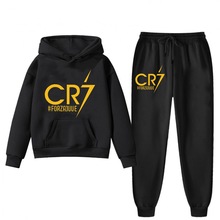 C罗  亚马逊儿童 加绒加厚口袋卫衣帽衫+黑色长裤2件套装2090