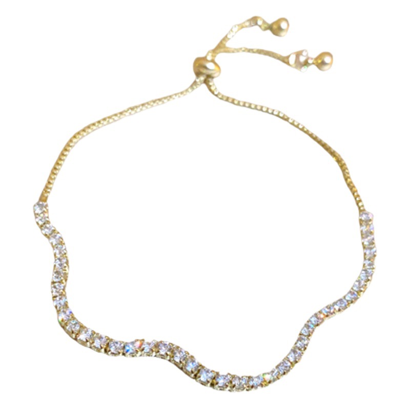 Corea del Sur ins Internet celebridad de alto grado de luz de lujo pulsera al por mayor Pulsera ajustable geométrica de onda incrustada con diamantes pulsera elegante image 1