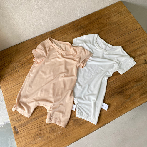 Baby clothes summer soft and waxy modal solid color round neck bag baby summer thin one-piece jumpsuit
