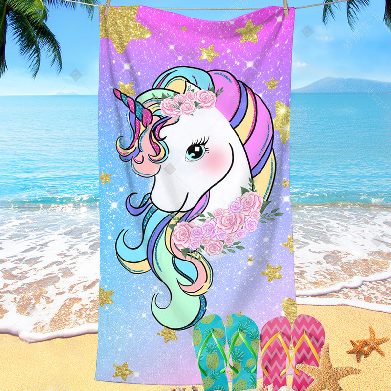 Cartoon strawberry seaside absorbent large towel microfiber heat transfer digital printing striped beach towel bath towel