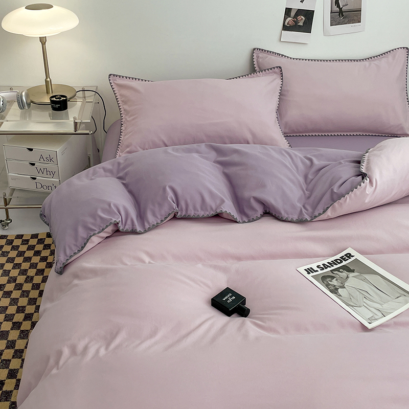 2024 nuevo conjunto de cuatro piezas de cama AB doble colcha de colcha de color sólido de una sola pieza dormitorio de estudiantes sábanas individuales de tres piezas