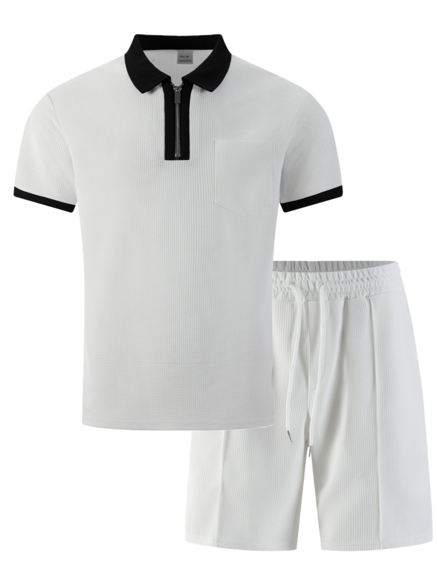 Ensemble polo et short en gaufrette pour homme respirant chic_voghion.com