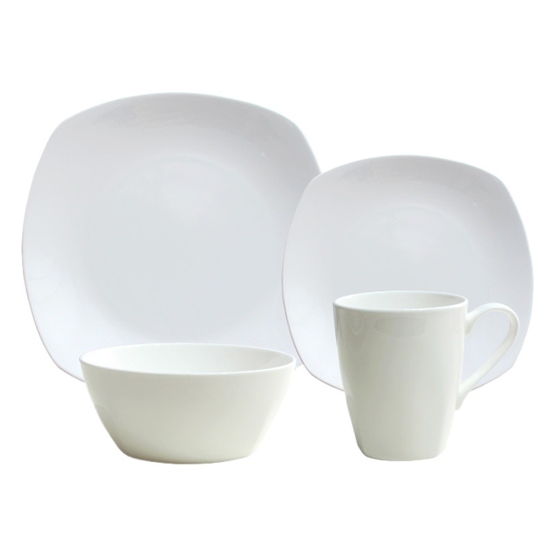 Vajilla cuadrada de porcelana blanca transfronteriza, cuenco y plato de porcelana de hueso de alta gama, juego para restaurante occidental, personalizable para comercio exterior image 1