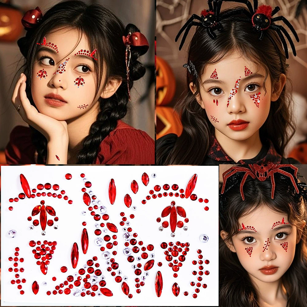 Праздничный Хэллоуин макияж кос stickers с алмазами, поддельные шрамы, татуировки на концерте, наклейки на лицо, аксессуары, горная корень сломанные алмазы, кровь и слезы алмазы