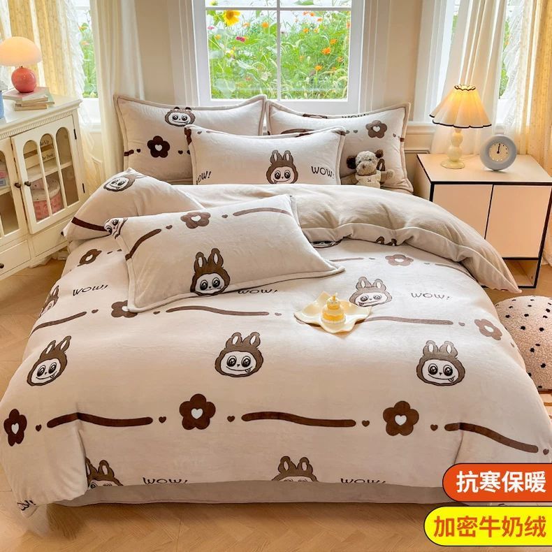 Invierno de lana de cuatro piezas de lana de leche de doble cara engrosado brida de lana de coral sábanas cubiertas de cama dormitorio tres piezas de cama