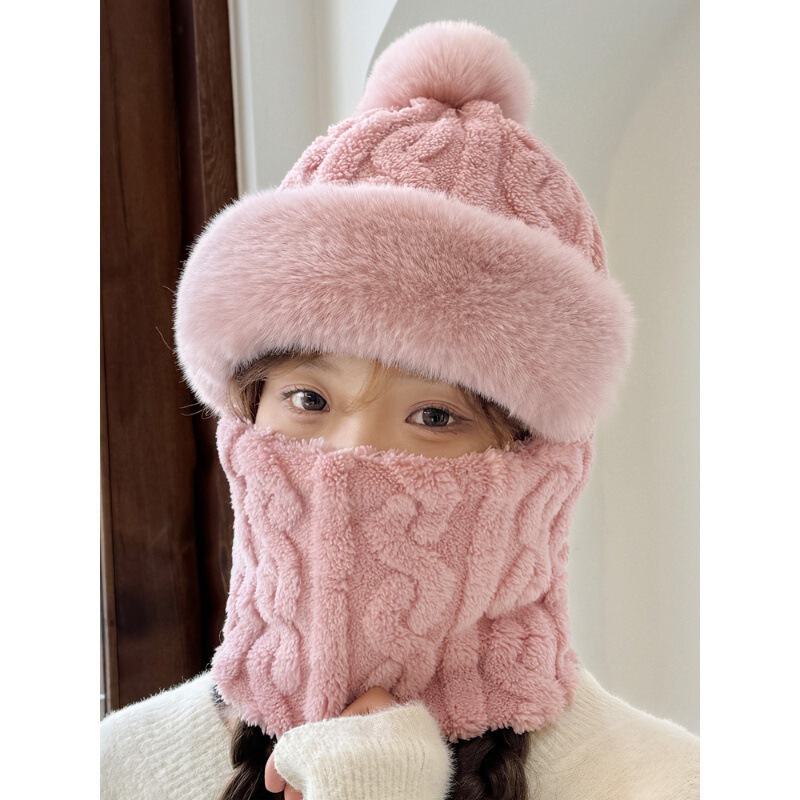 秋冬の女性用防風帽子、サイクリング用暖かい耳保護キャップ、プルオーバーハット、豪華なネックウォーマー、マスク、オールインワンハット|undefined