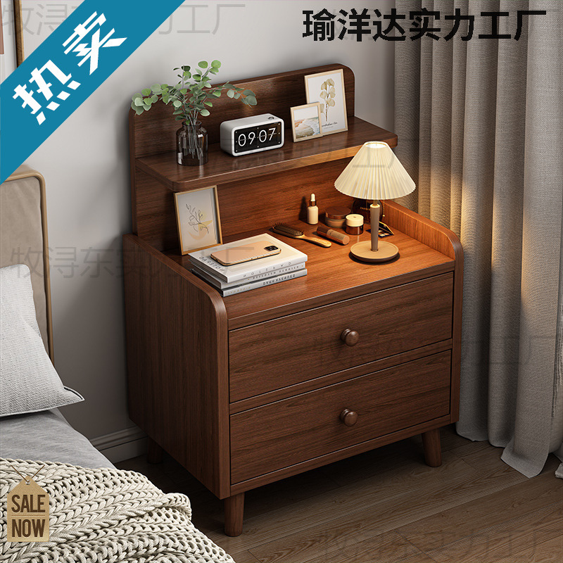 Bedside Table Simple Modern Solid Wood Leg Storage Cabinet Small Simple Bedroom Home 2024 New Bedside Storage Rack