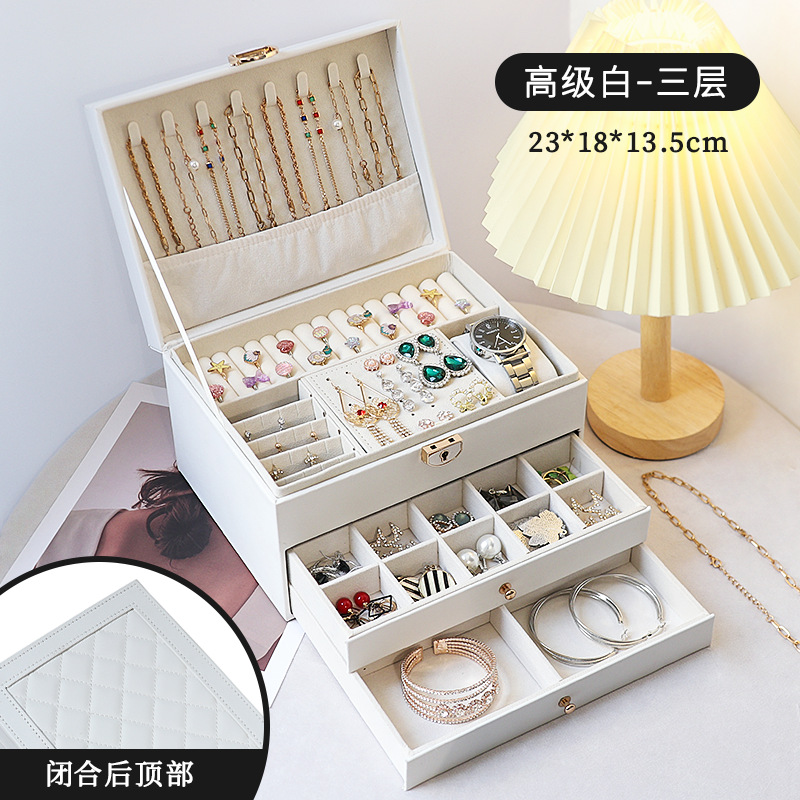 Caja de joyería de lujo ligera de té, pernos multicapa de gran capacidad con cerradura, caja de joyería, joyería de auriculares, almacenamiento de joyería tipo cajón image 9