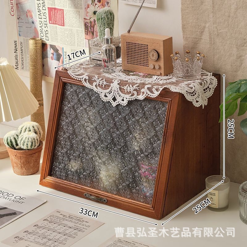 Caja de almacenamiento de escritorio de madera caja de almacenamiento retro multifuncional gabinete de almacenamiento de cosméticos de madera juego de té taza de té tazón caja de madera