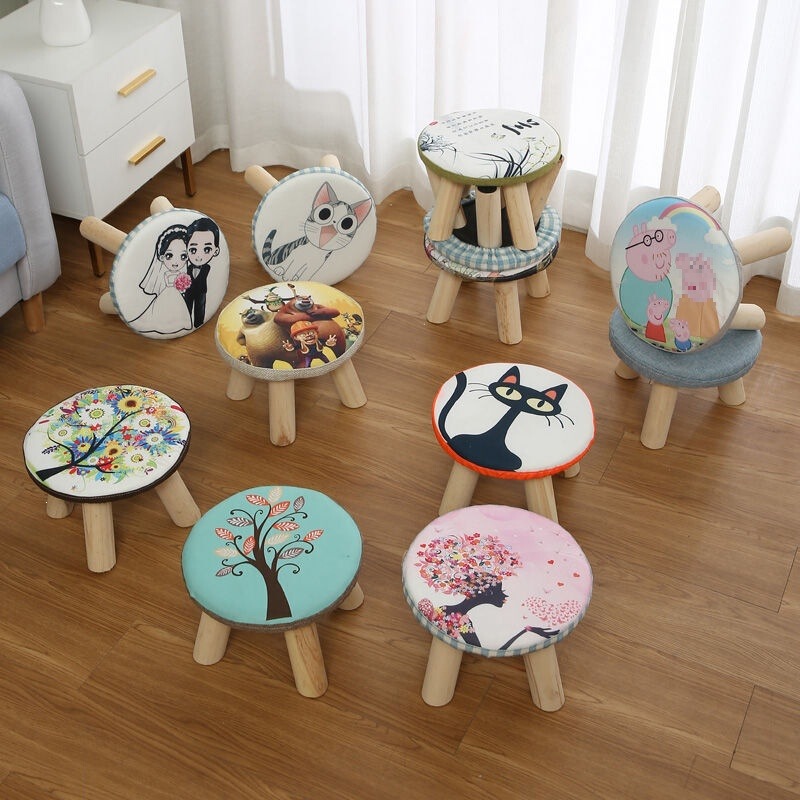 Solid wood low stool, mushroom-shaped stool, fabric-covered small stool, suitable for home use, for children and adults, tea table, bedroom, living room, shoe-changing stool, creative round stool Solid wood low stool, mushroom-shaped stool, fabric-covered small stool, suitable for home use, for children and adults, tea table, bedroom, living room, shoe-changing stool, creative round stool