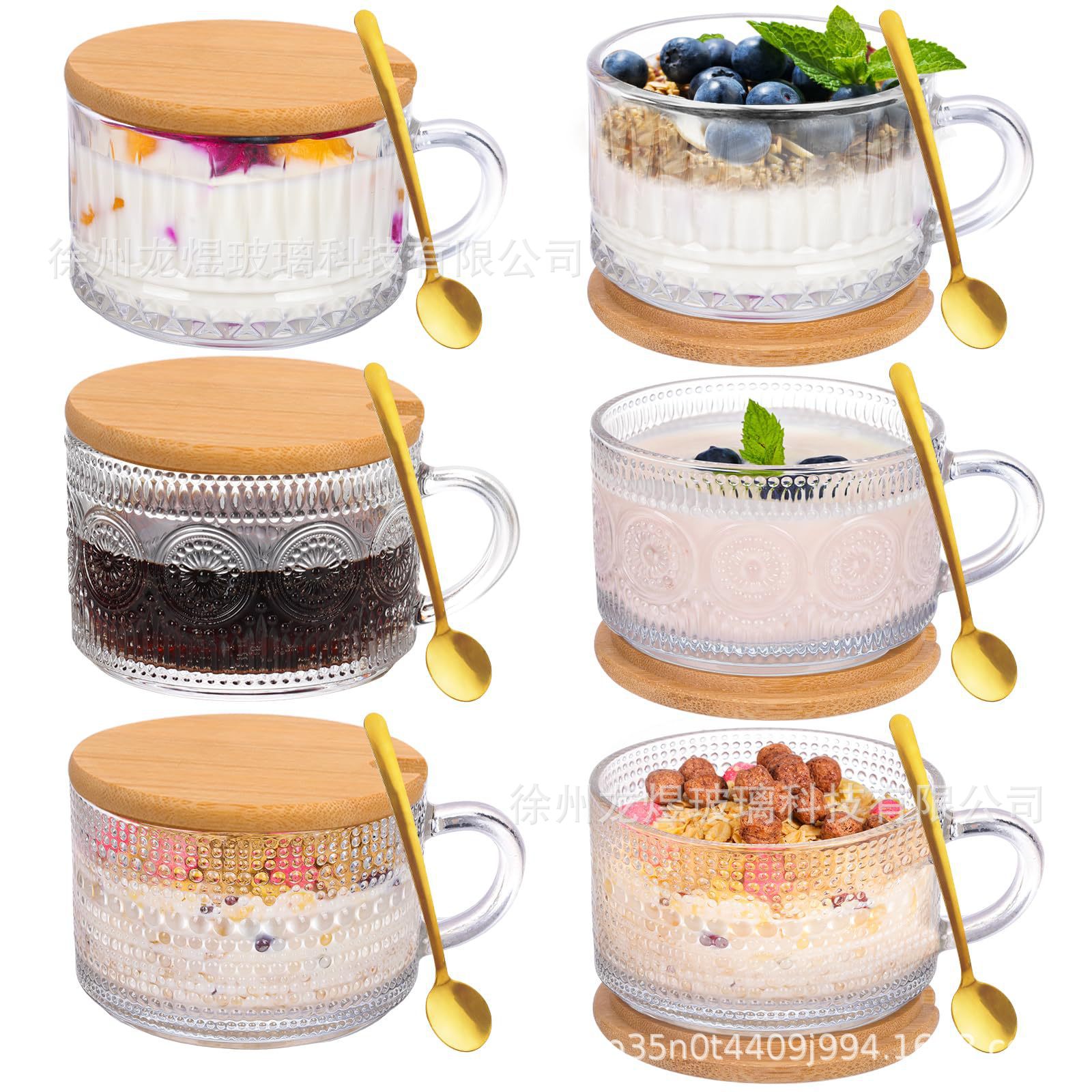 Transfronterizo amazónica flor de sol relieve desayuno leche durante la noche taza de avena con tapa con cuchara taza de ensalada
