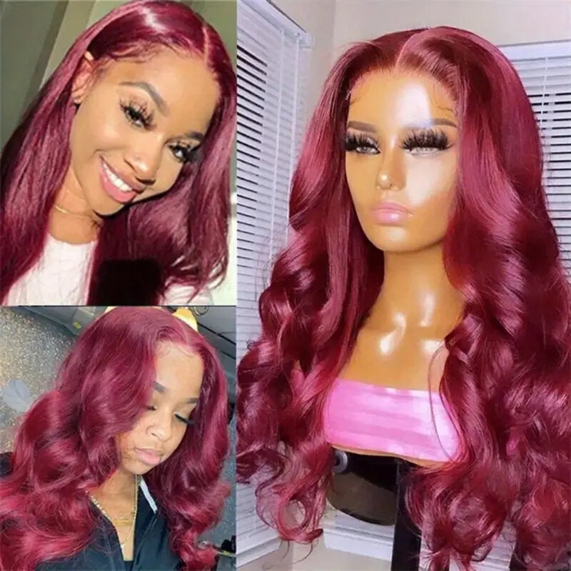 Fashionable Burgundy Headgear for Foreign Trade and Cross-Border Sales, Amazon's Best-Selling Lace Front Big Wave Curly Wig