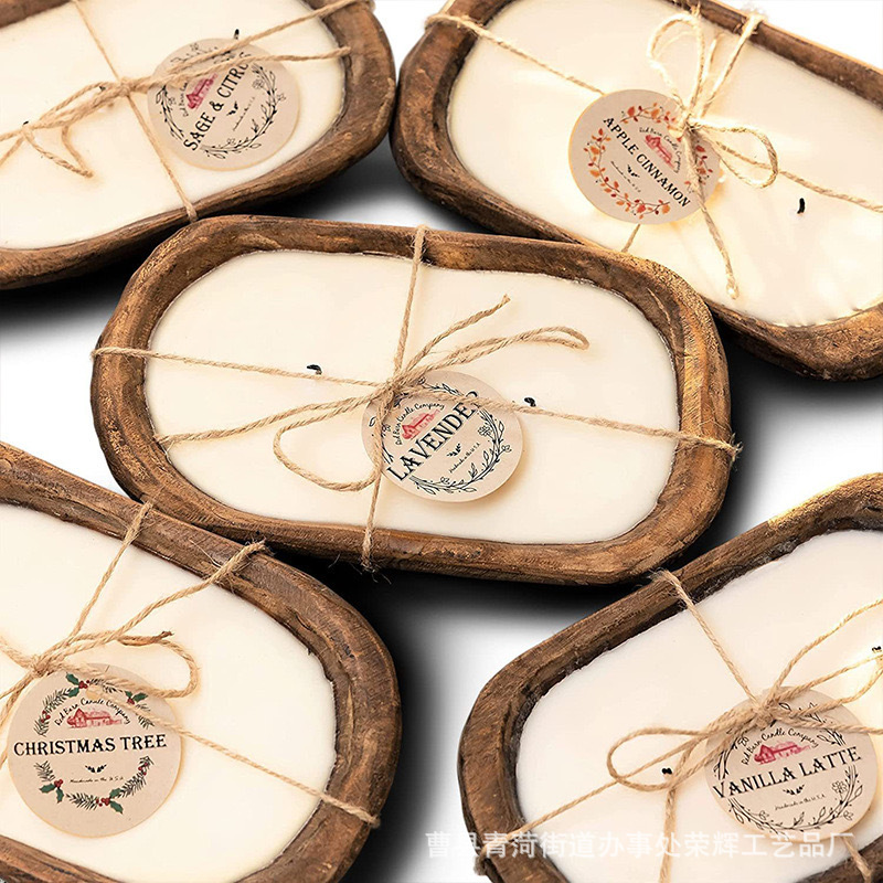 跨境木质木碗蜡烛手工桐木托盘蜡烛木制创意香薰蜡烛木盘木碗蜡烛