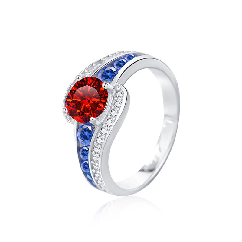 Anillo de diamante de Mosan mujer s925 plata esterlina cruzada joyería de lujo ligera europea y americana anillo de zircón azul incrustado