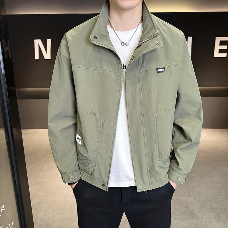Tiktok Hot Item 2026 New Model Stand Collar Zip-Up Cardigan Solid Color Men's Jacket 6841