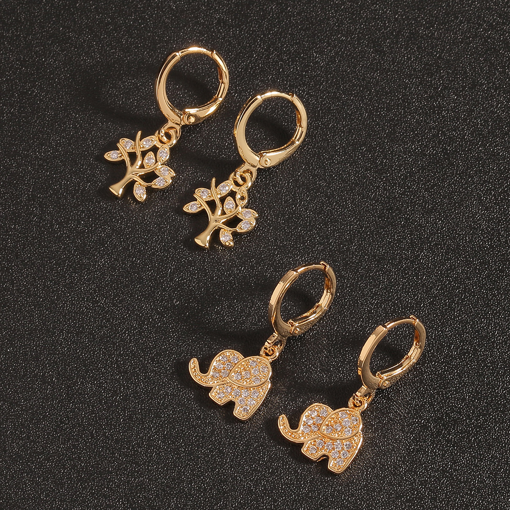 AliExpress Independent Station Hot Sale Jewelry Supply Copper Micro Inlaid Zircon Lucky Tree Elephan