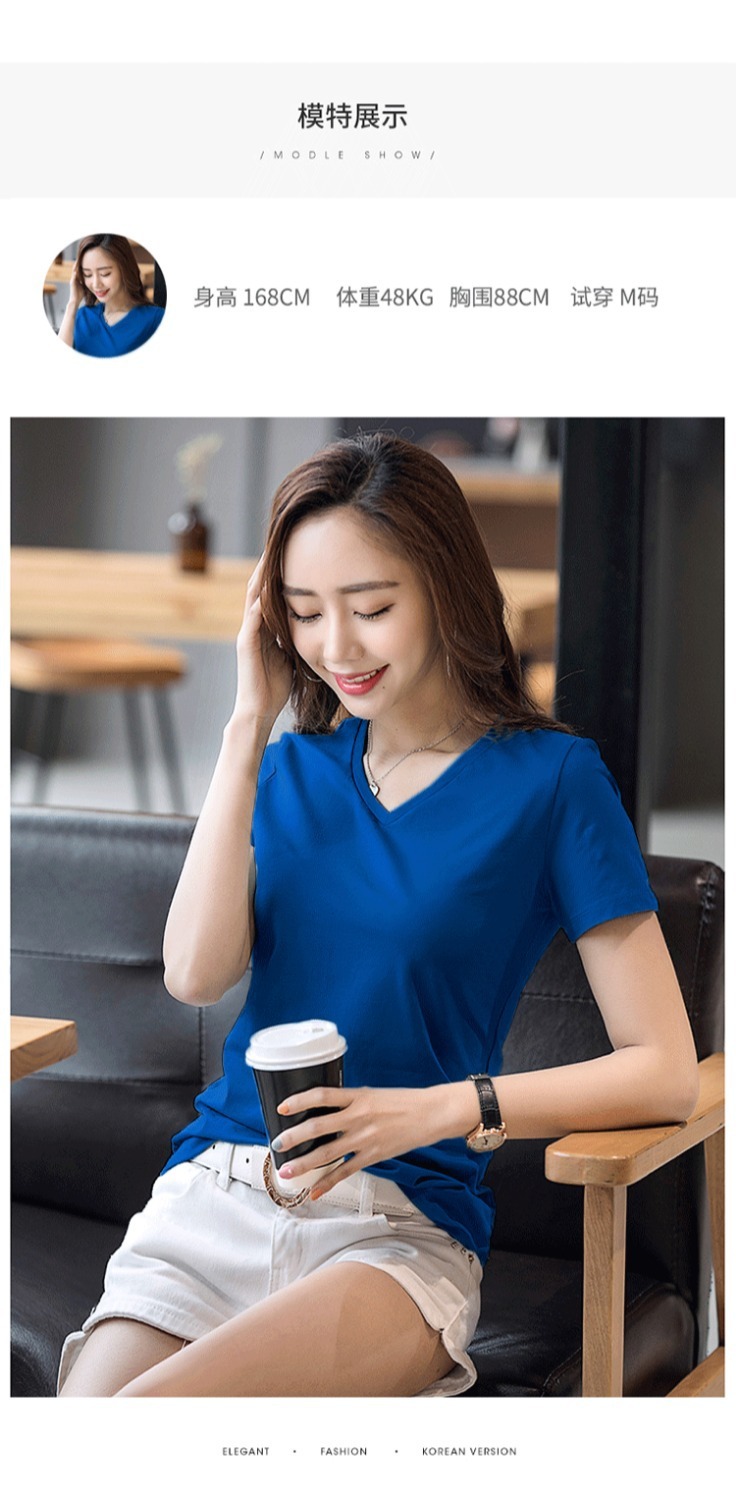 新款夏季V领短袖T恤韩版潮流性感气质打底衫纯色宽松女士体恤衫详情6