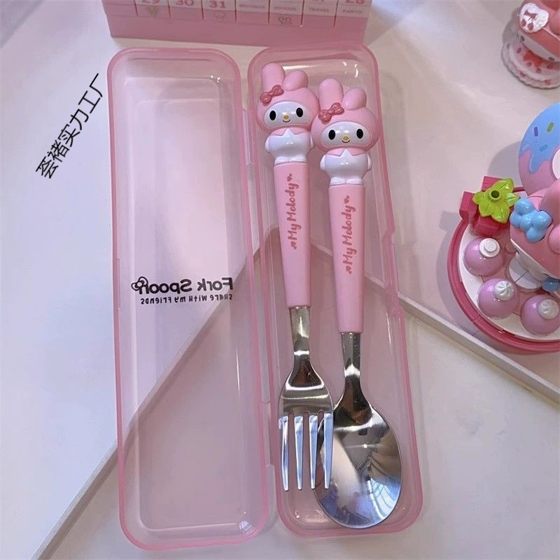 Cute fork stainless steel for students, tableware, storage box, Cinnamoroll
