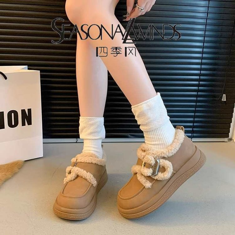 Thick-Soled Loafers for Women, Autumn and Winter 2025 New Style, British Style, Plush Fur-Lined Small Leather Shoes, Snow Boots, Cold-Proof