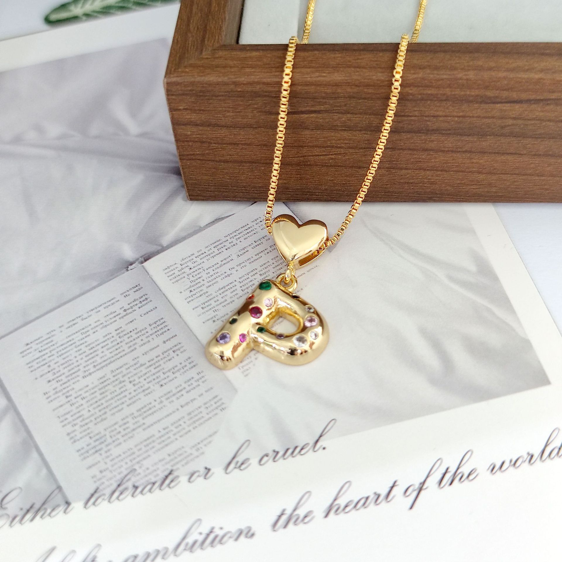 12g Weight Copper Pendant Material Zircon Inlay Material Pendant Necklace Classification Copper Chain Material 1 Piece Quantity Holiday, Daily Occasion Copper Material Letter, Heart Shape Pattern Women's Gender Inlay Design Simple Style Style Copper Inlay Letter Heart Shape Zircon Pendant Necklace 29