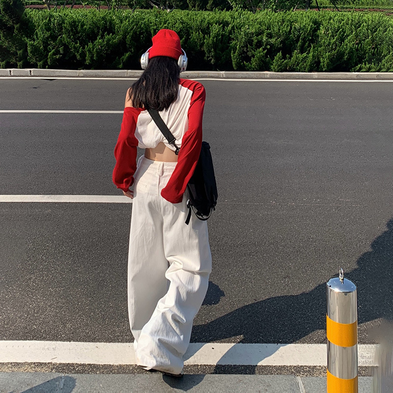レトロカラー ハイウエスト ルーズ ワイドレッグパンツ ドレープ感のある裾 プリーツ入り 多用途 着痩せ効果 ストレートデニムパンツ レディース 初秋 2025|undefined