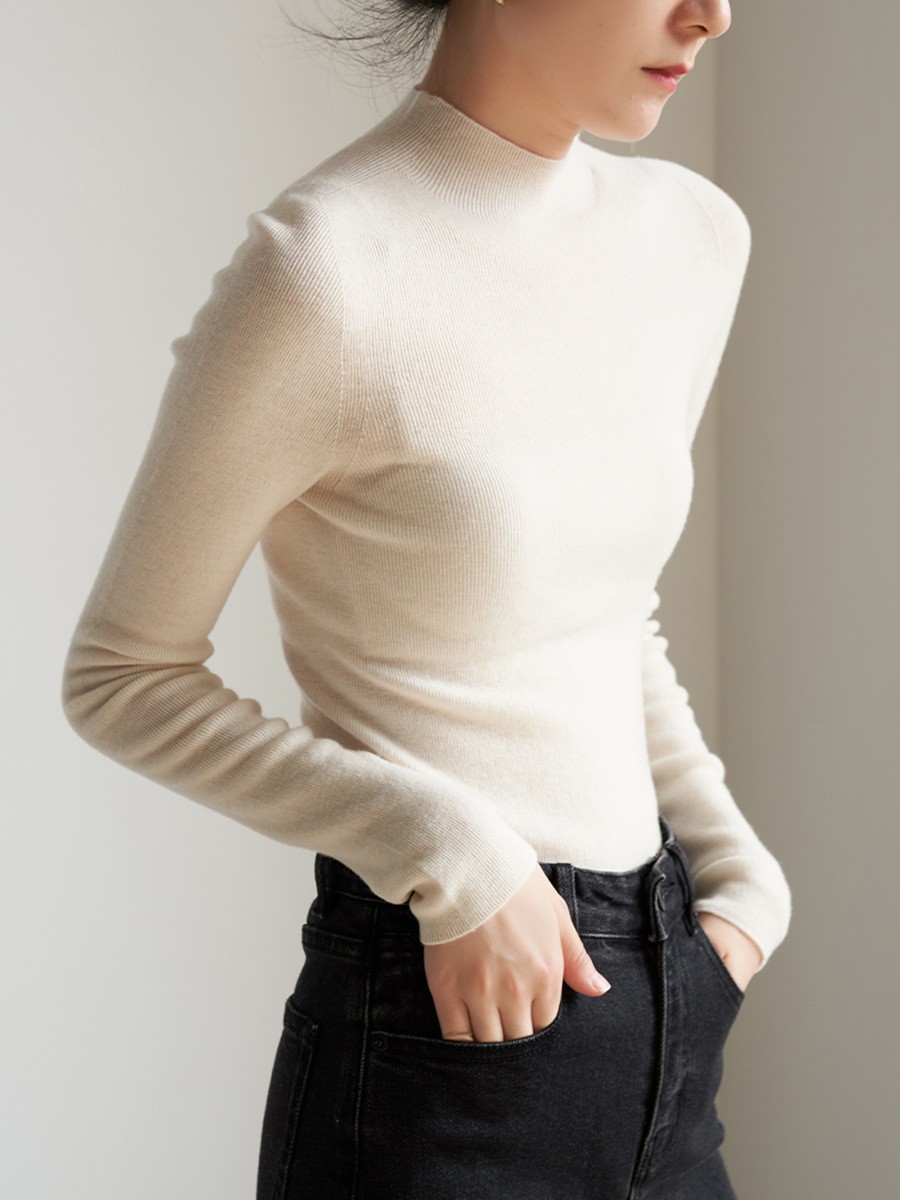 ChicShe ChicShe Seamless One-Piece Commuting Elegant Half-Turtleneck Wool Knit Sweater For Women Autumn Base Layer Top Inner Wear_voghion.com