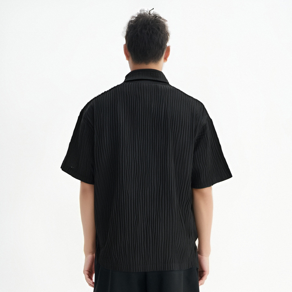ETAI Hombre| Camisas de manga corta Jacquard de alta sensibilidad, camisa de botón de seda casual suelta, hombre