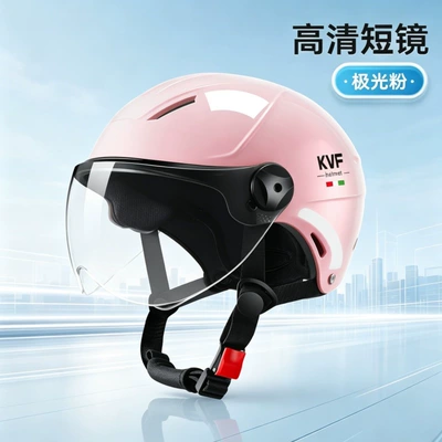 Motosiklet kaskı (dəbilqə) — seasons, electric scooter safety helmet - 376-pink-transparent-short-mirror