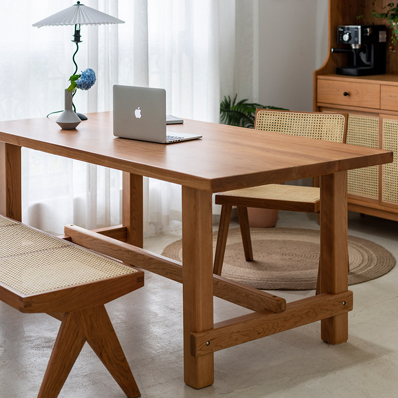 Ya Ji Solid Wood Dining Table Thickened Nordic Japanese Style Household Small Apartment Long Table Cherry Wood Worktable Large Board Table