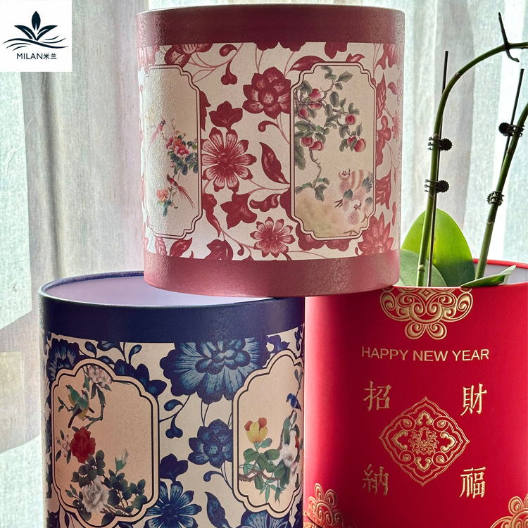 2026 Año Nuevo estampado redondo abrazar barril caja de regalo de barril de regalo de Año Nuevo estilo chino de flores de flores de barril de regalo