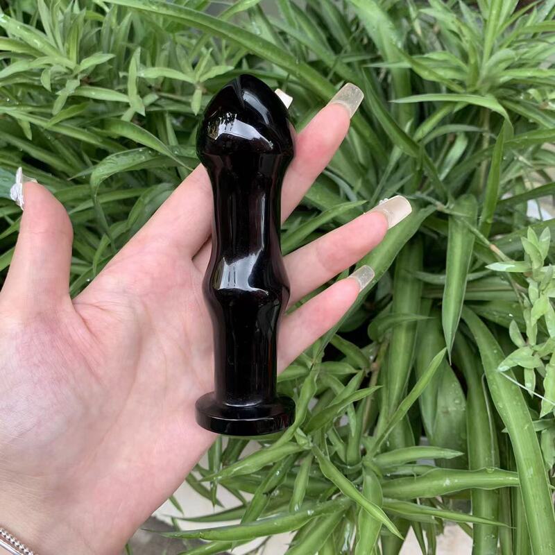 天然黑曜石水晶按摩棒原石打磨雕刻水晶摆件 图 1