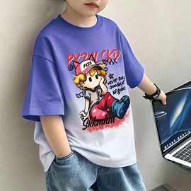 天才鲸儿童装男童大中小童装宽松短袖T恤衫纯棉吊染扎染男孩上衣