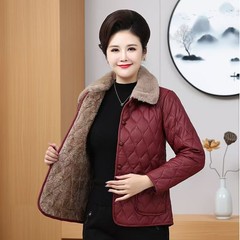 冬のファッションの綿の服の女性の洋気の新型の綿入れの上着とベルベットの厚い中高年のPUの保温の綿服のお母さんの服