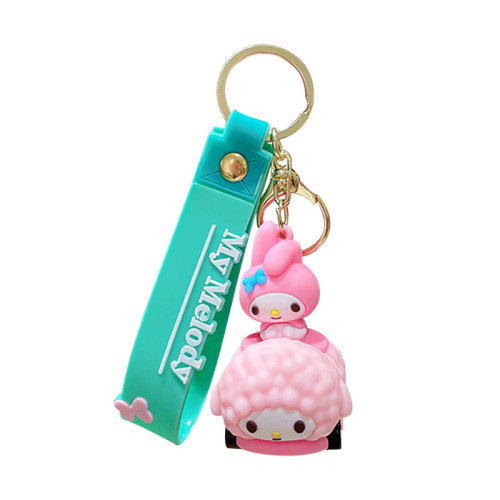 Cartoon Cute Sanrio Couple Dragging Car Keychain Creative Car School Bag Doll Pendant Small Gift