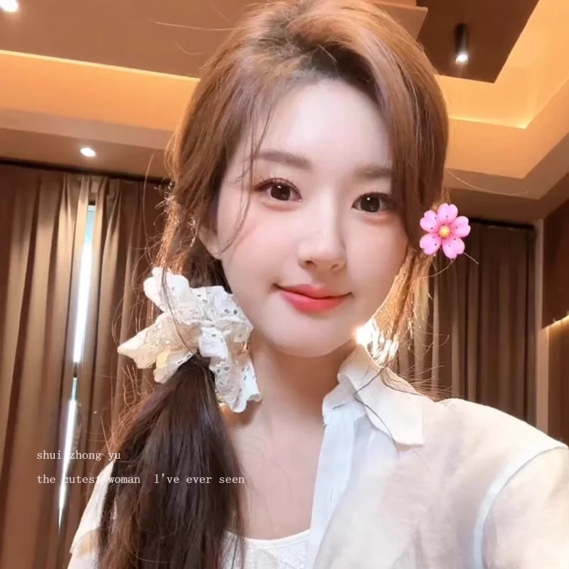 Zhao Lusi, el mismo estilo de encaje, encaje, intestino de cerdo, lazo para el cabello, cuerda para el cabeza coreana femenina, sentido de alta gama, nueva cuerda para el cabello de celebridades de Internet 2025