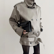 欧美气质纯色翻领长袖风衣2025秋季新款复古时尚收腰风衣外套女式