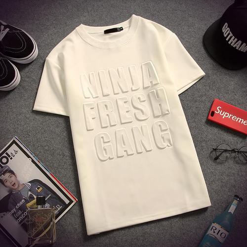 Summer Japanese Space Cotton Large Men's Loose 3D Korean Style Youth Crew Neck Half Sleeve Printed T-shirt