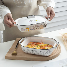 烤盘带盖芝士焗饭碗陶瓷网红新品双耳烤碗微波炉盘子长方家用菜盘