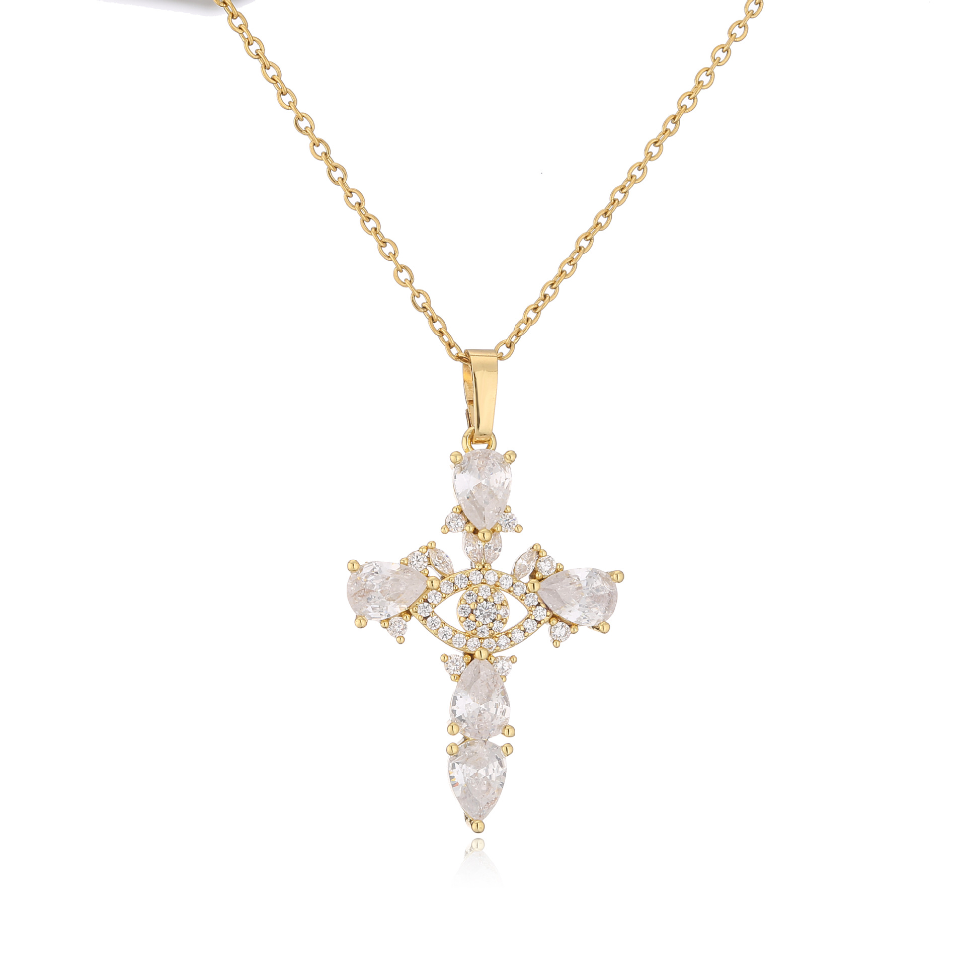 Micro Incrusté Zircon Pendentif Croix De Cuivre Collier Religieux Ornement display picture 10