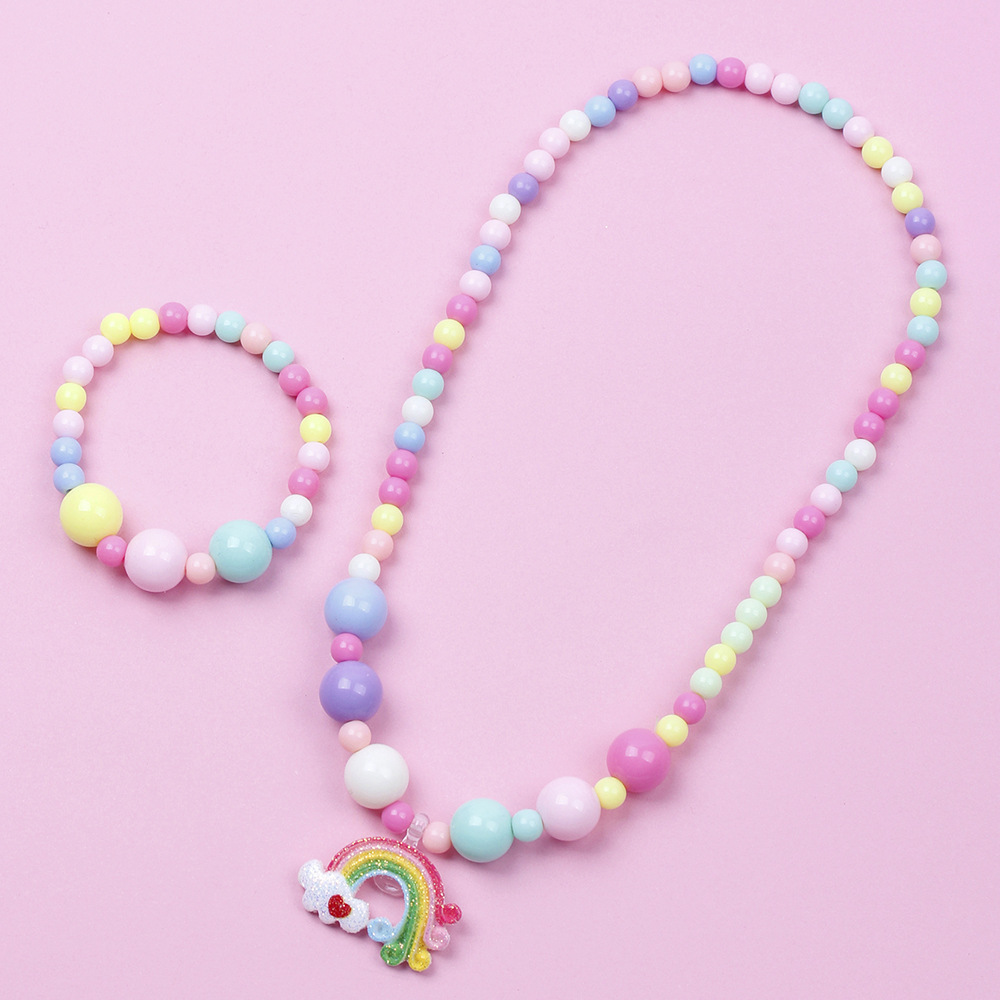 Colorful Acrylic Handmade DIY Beaded Rainbow Bracelet and Necklace Set