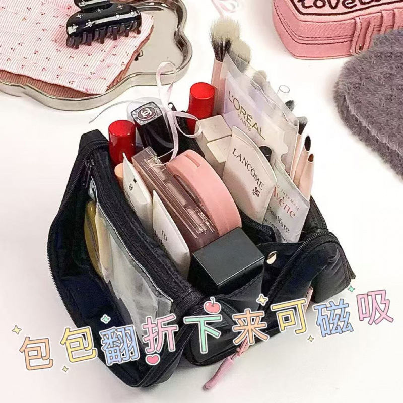 韩版可爱化妆包女立式化妆刷收纳包大容量便携式分区收纳筒|undefined
