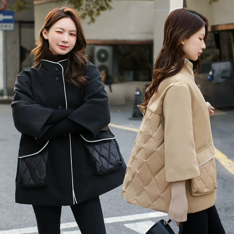 Новая женская одежда больших размеров в корейском стиле 2024 года, шерстяной пэчворк, очень большой размер для полных женщин, пуховик 225