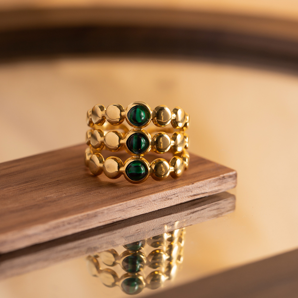 French Style Round Stainless Steel Inlay Gem Open Ring 1 Piece